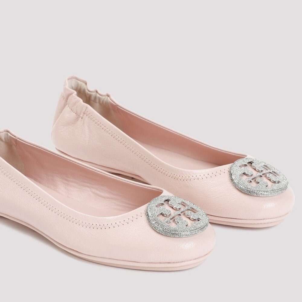 NIB Tory Burch Minnie Pave Leather Ballet Shell Pink US 7 7.5 8 8.5 AUTHENTIC